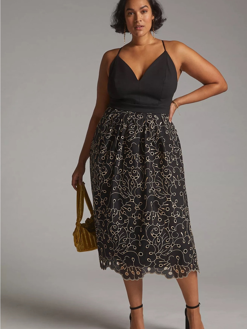 Anthropologie Maeve Black Floral Eyelet Lace-Embroidered Midi Dress XL